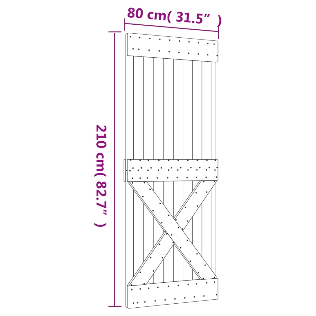 Schuifdeur Met Beslag 80X210 Cm Massief Grenenhout