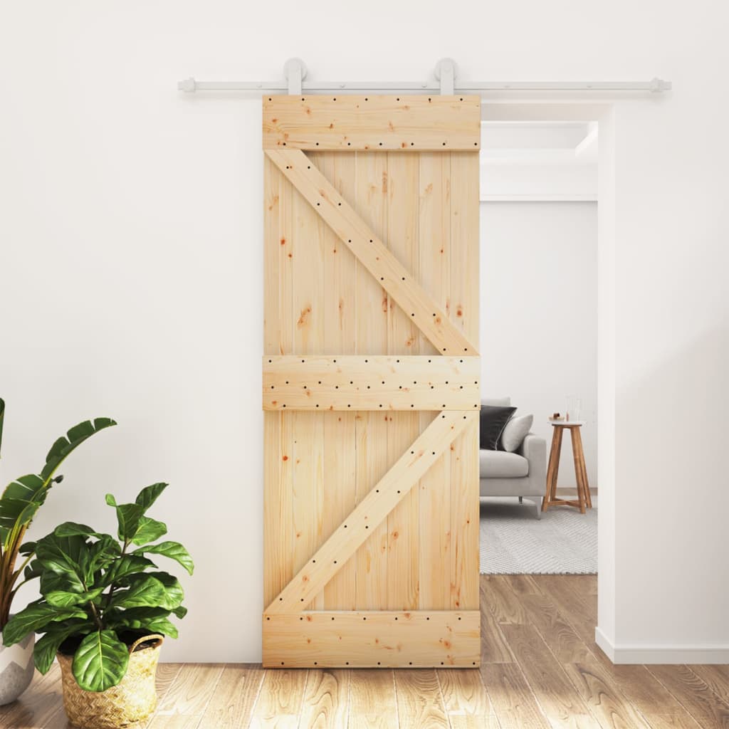 Schuifdeur Met Beslag 80X210 Cm Massief Grenenhout Zwart