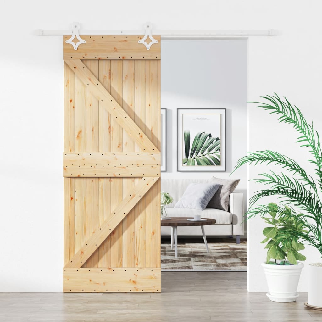 Schuifdeur Met Beslag 80X210 Cm Massief Grenenhout Groen