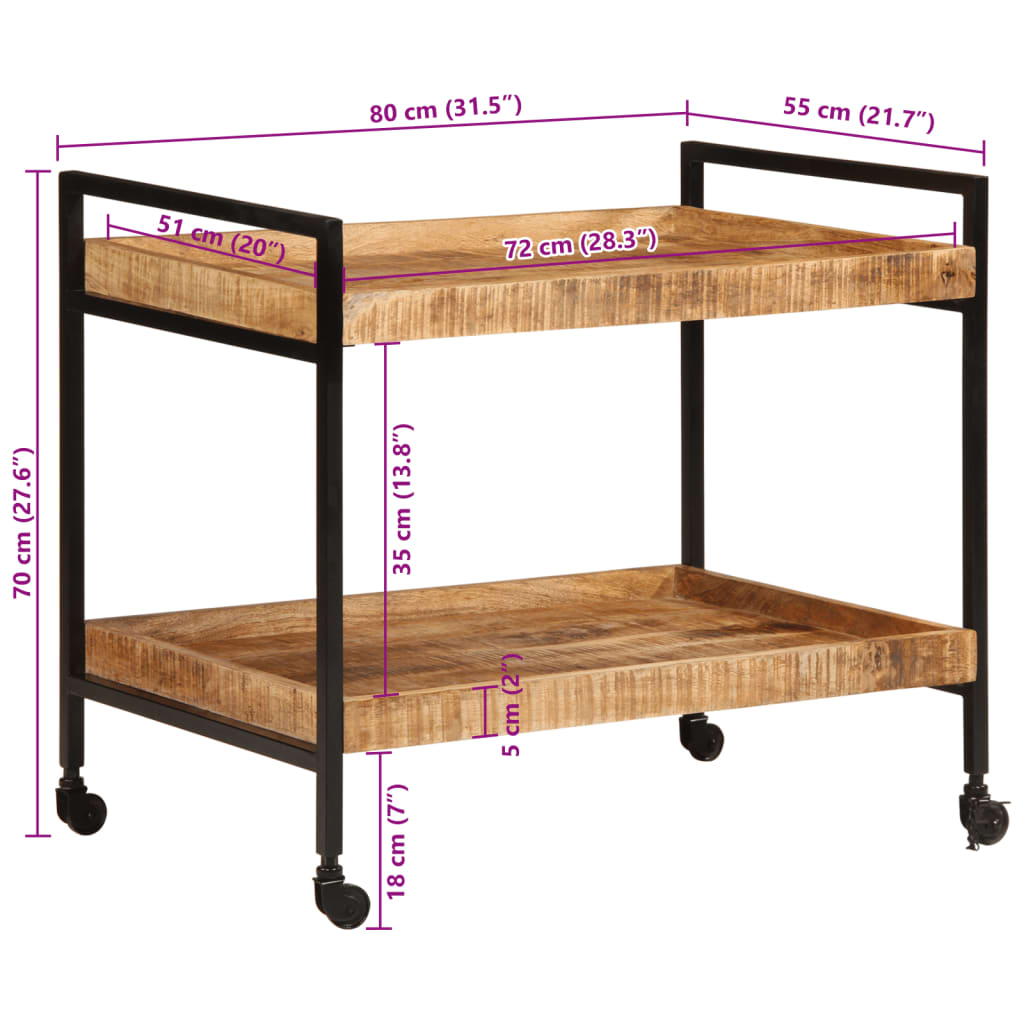 Keukentrolley 80X55X70 Cm Massief Ruw Mangohout