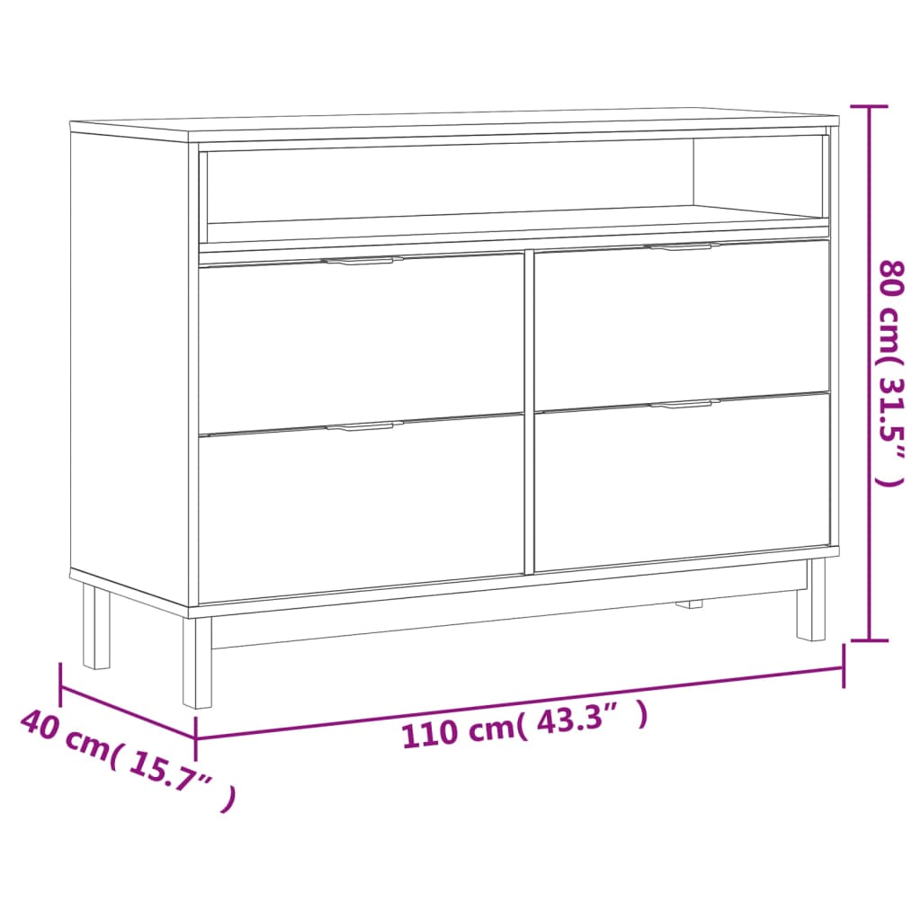 Ladekast Flam 110X40X80 Cm Massief Grenenhout Blauw En Roze