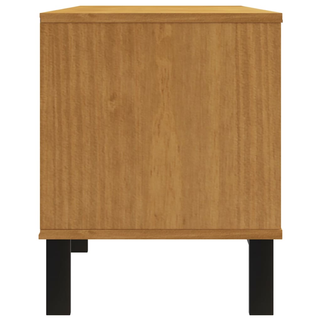 Tv-Meubel Met Glazen Deur Flam 158X40X50 Cm Massief Grenenhout Goud En Wit