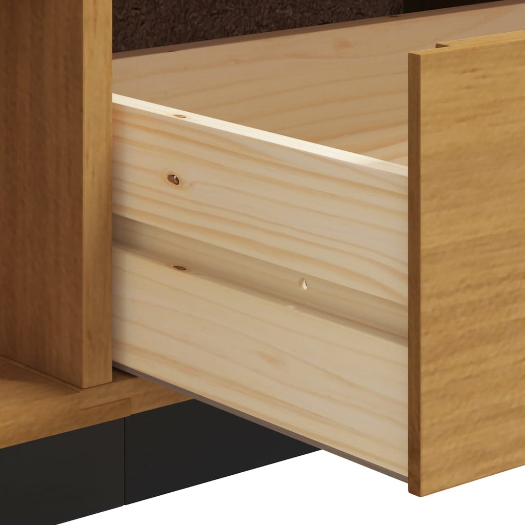 Tv-Meubel Met Glazen Deur Flam 158X40X50 Cm Massief Grenenhout Goud En Wit