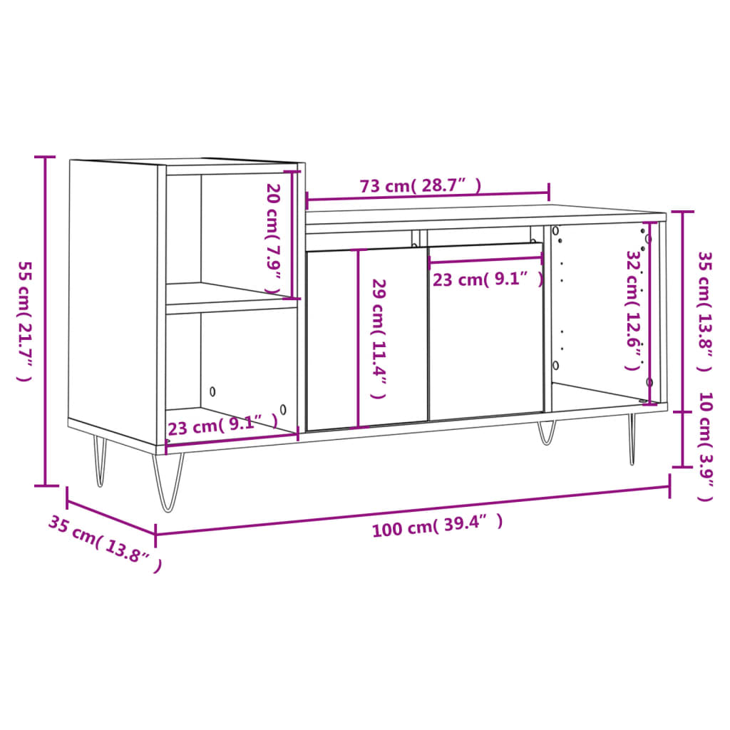 Tv-Meubel 00X35X55 Cm Bewerkt Hout