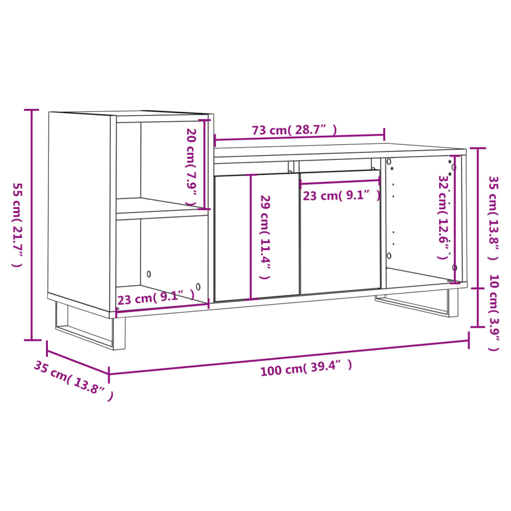 Tv-Meubel 00X35X55 Cm Bewerkt Hout Kleurig