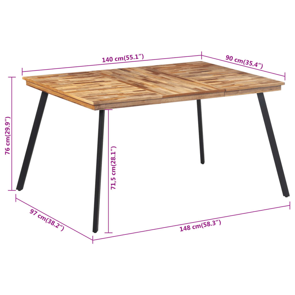 Eettafel 148X97X76 Cm Massief Teakhout Grijs