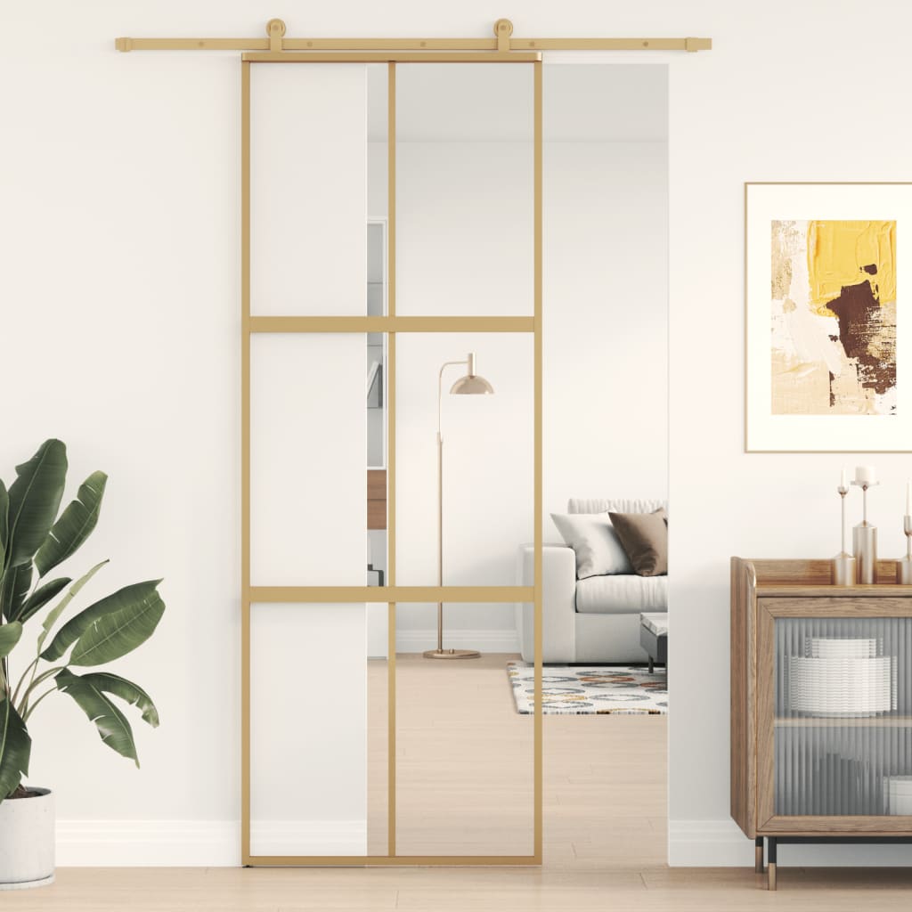 Schuifdeur Helder Esg-Glas En Aluminium Kleurig Goud