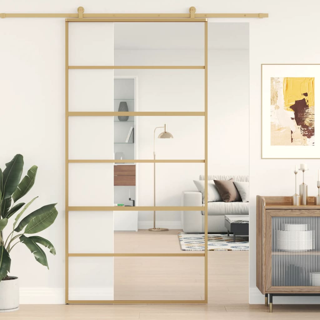 Schuifdeur Helder Esg-Glas En Aluminium Kleurig Goud
