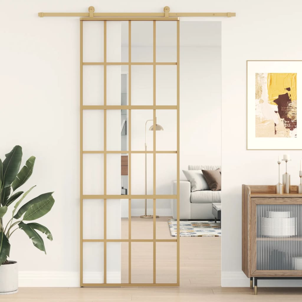 Schuifdeur Helder Esg-Glas En Aluminium Kleurig Goud