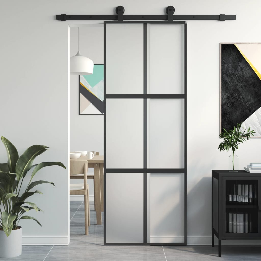 Schuifdeur Gehard Glas En Aluminium Zwart En Mat