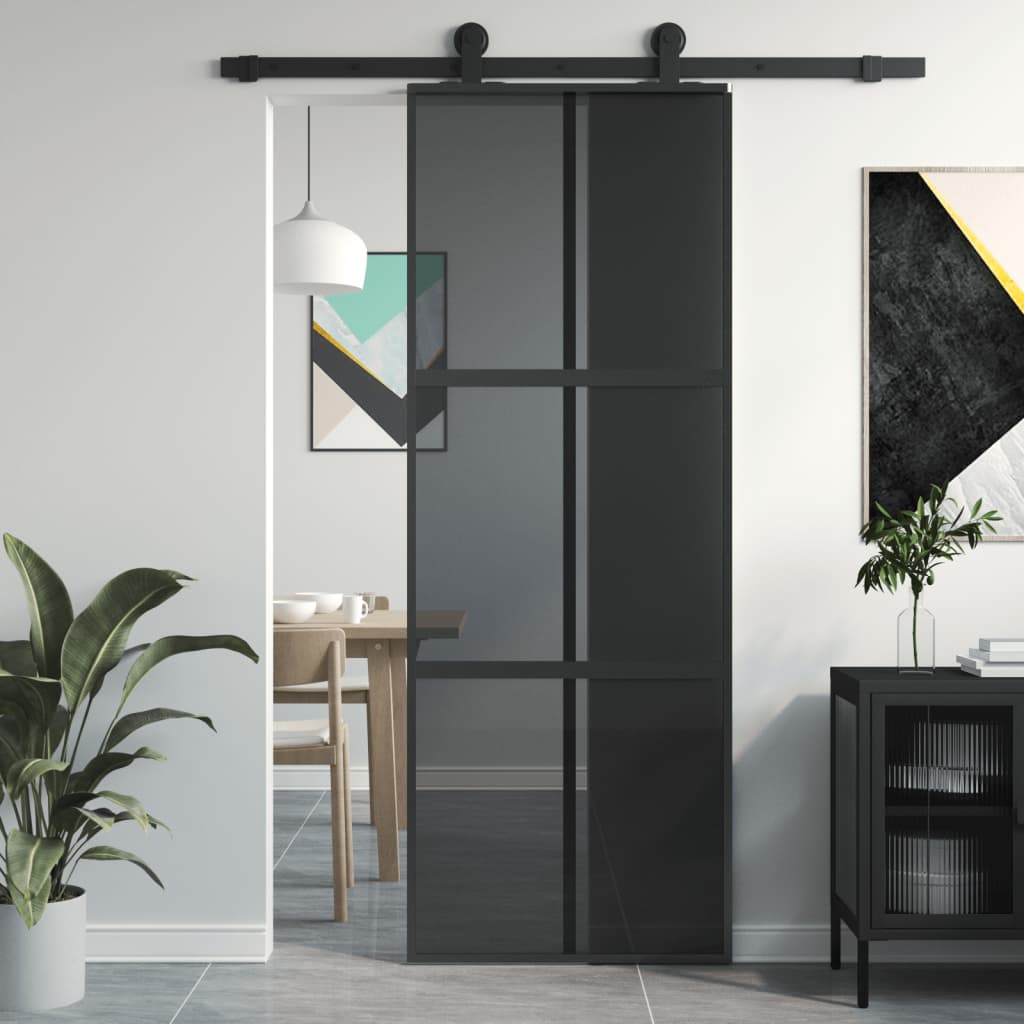 Schuifdeur 102,5X205 Cm Gehard Glas En Aluminium Zwart