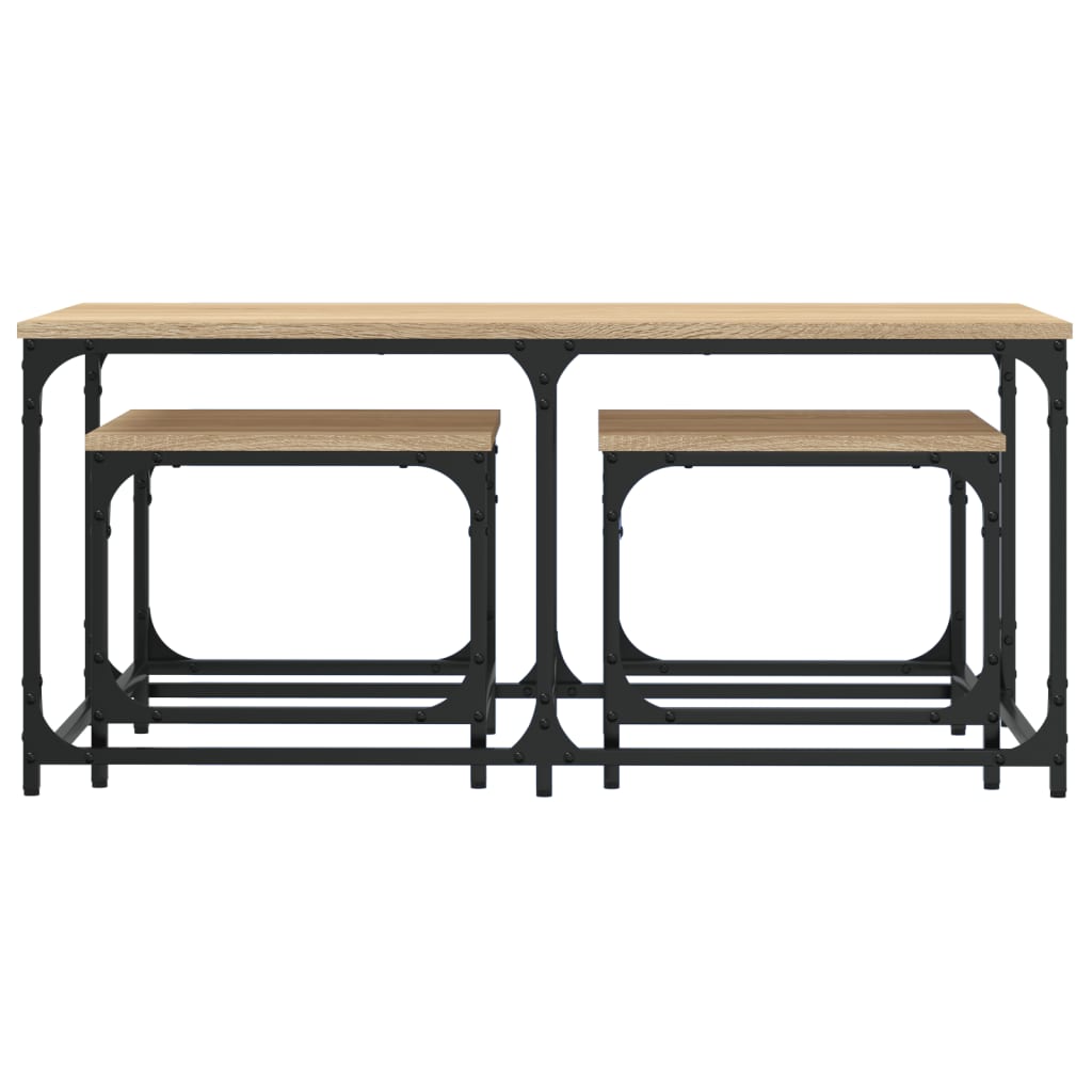 3-Delige Tafeltjesset Bewerkt Hout Kleurig