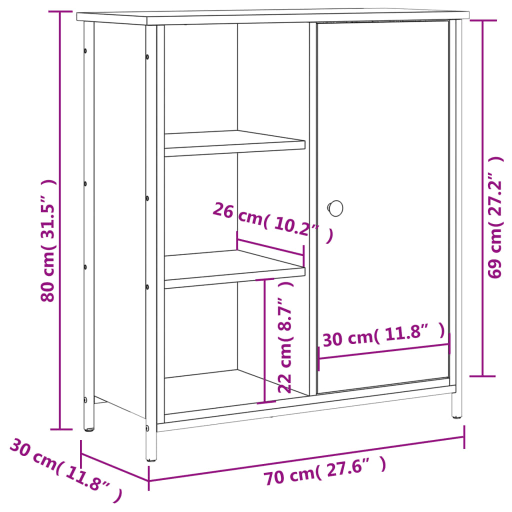 Dressoir 70X30X80 Cm Bewerkt Hout Bruin Eikenkleur