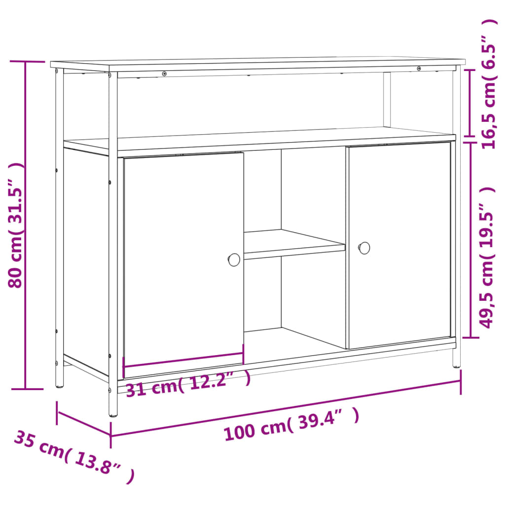 Dressoir 100X35X80 Cm Bewerkt Hout Kleurig