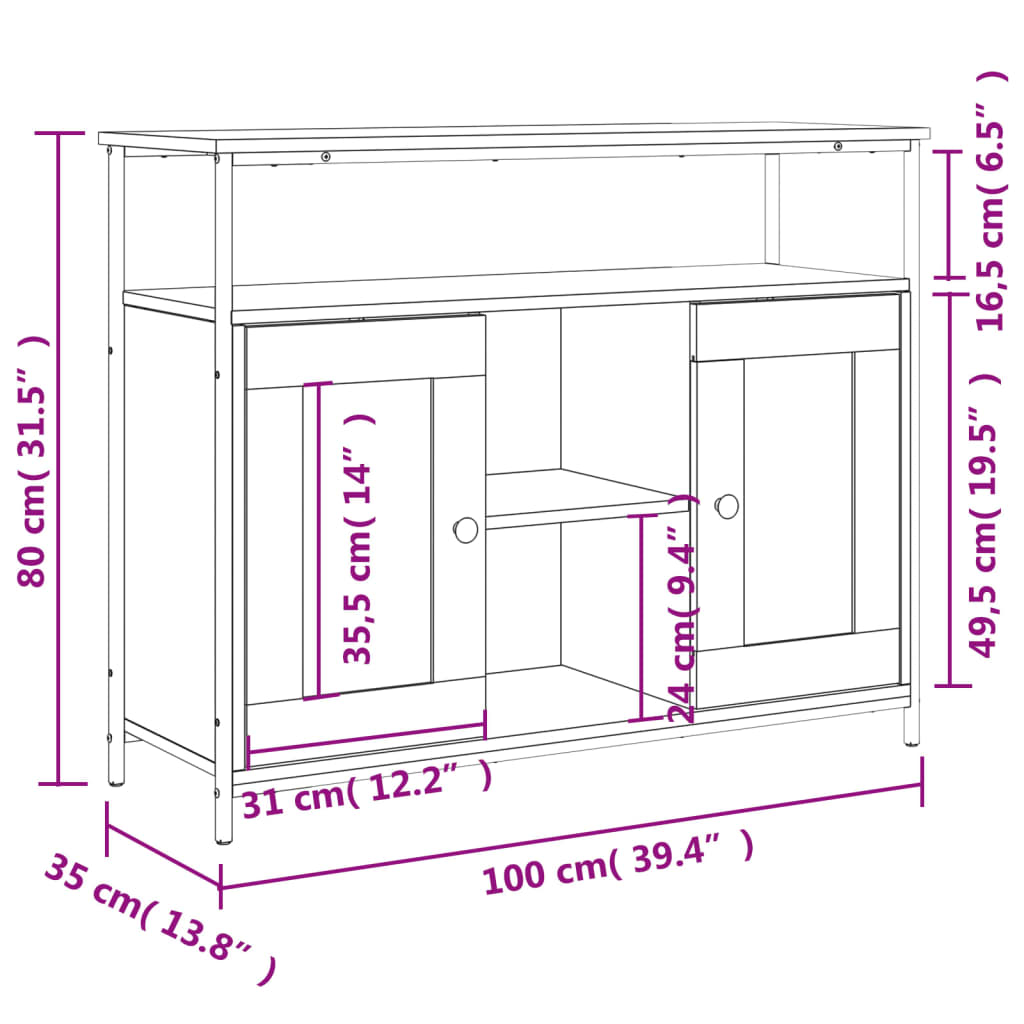 Dressoir 100X35X80 Cm Bewerkt Hout