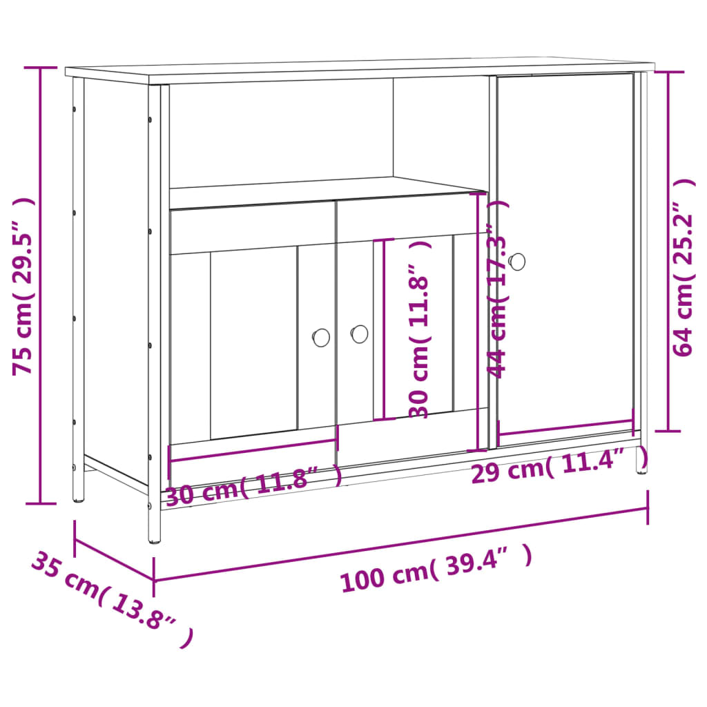 Dressoir 100X35X75 Cm Bewerkt Hout