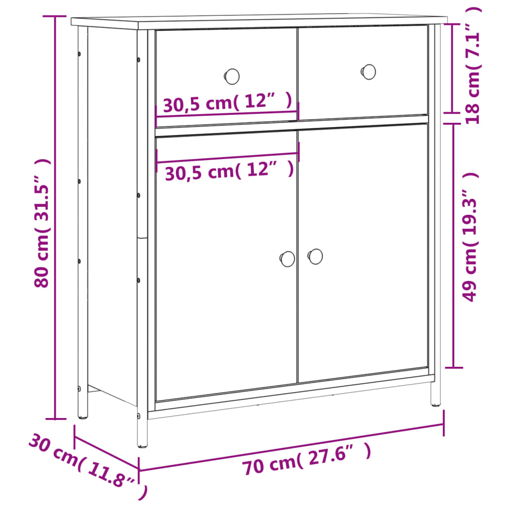 Dressoir 70X30X80 Cm Bewerkt Hout Bruin Eikenkleur