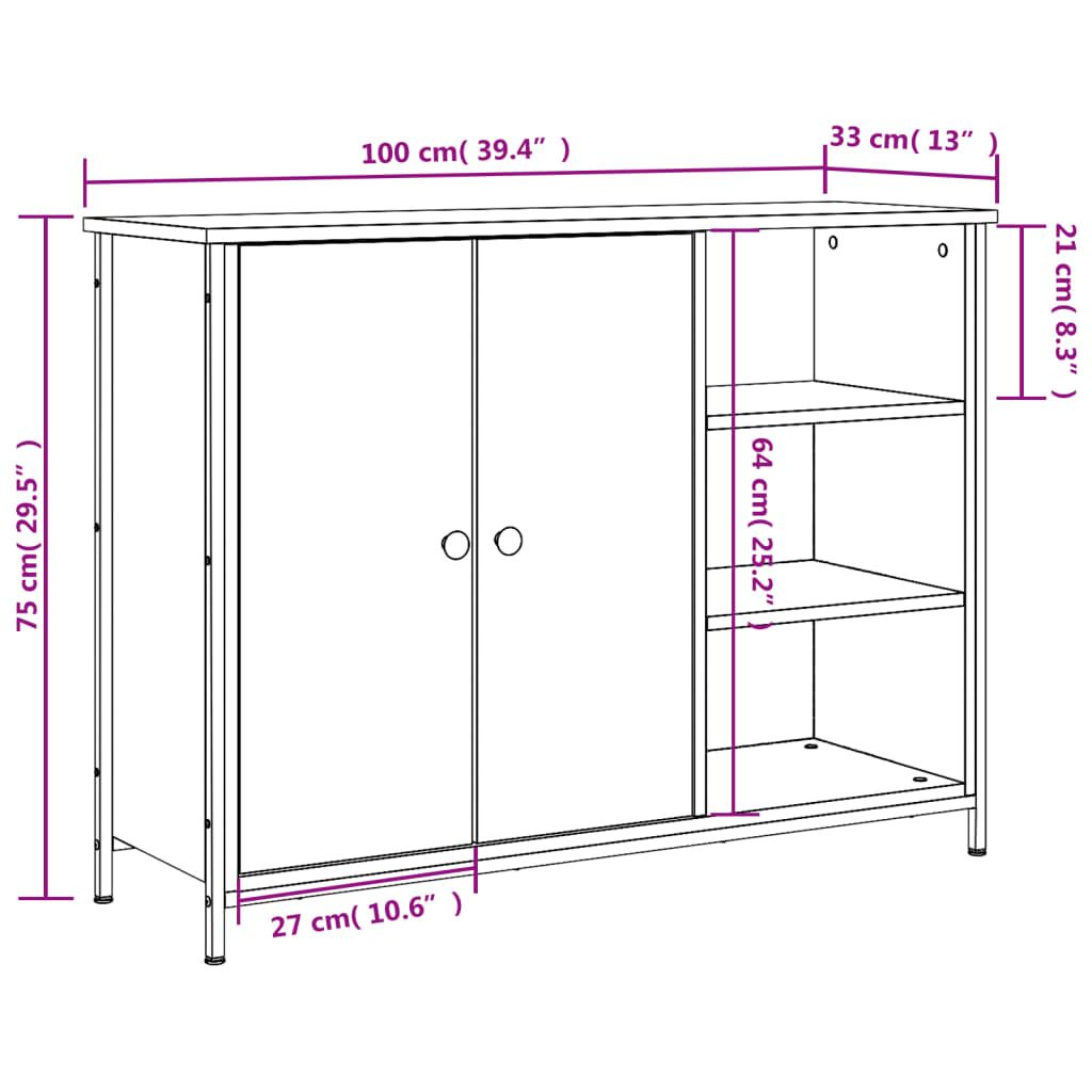 Dressoir 100X33X75 Cm Bewerkt Hout Kleurig