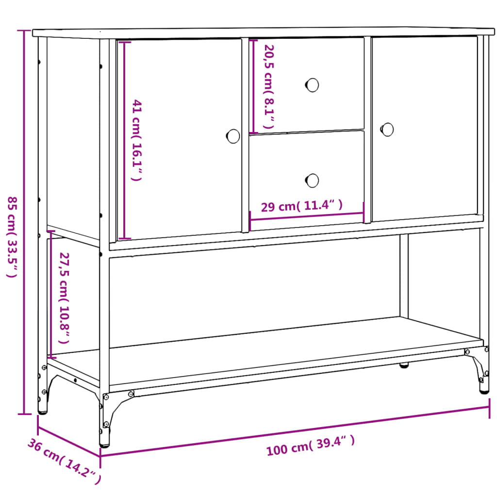 Dressoir 100X36X85 Cm Bewerkt Hout Kleurig