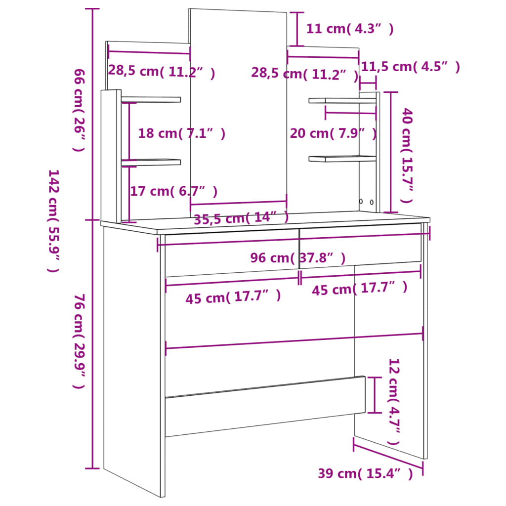 Kaptafel Met Spiegel 96X39X142 Cm