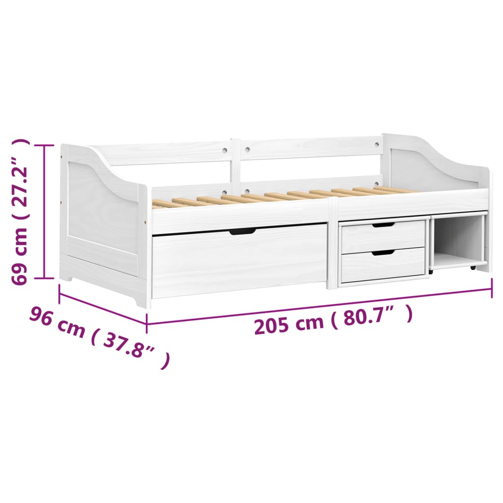 Slaapbank Met 3 Lades Irun 90X200 Cm Massief Grenenhout