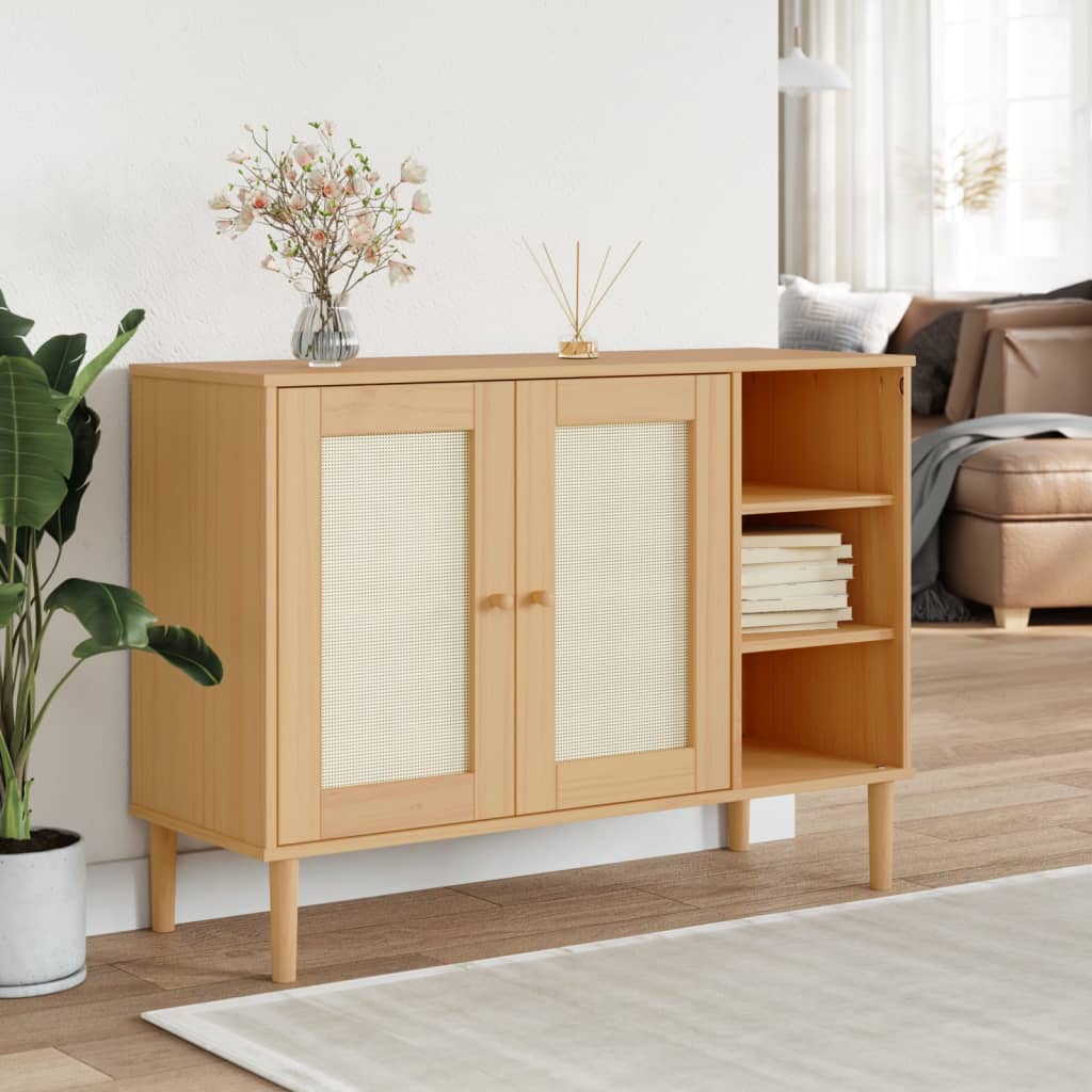 Dressoir Senja 112X40X80 Cm Rattan Look Massief Grenenhout