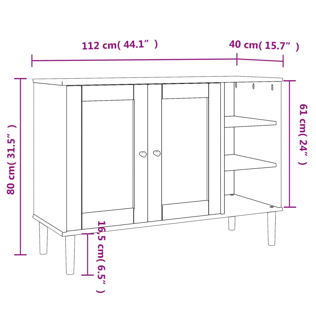 Dressoir Senja 112X40X80 Cm Rattan Look Massief Grenenhout