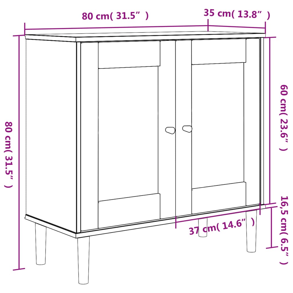 Dressoir Senja 80X35X80 Cm Rattan Look Massief Grenenhout
