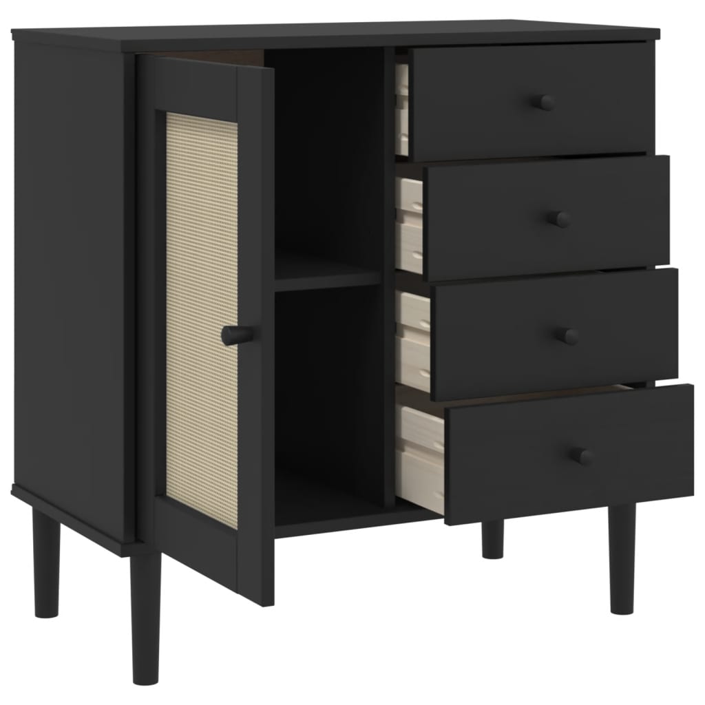 Dressoir Senja 80X40X80 Cm Rattan Look Massief Grenenhout