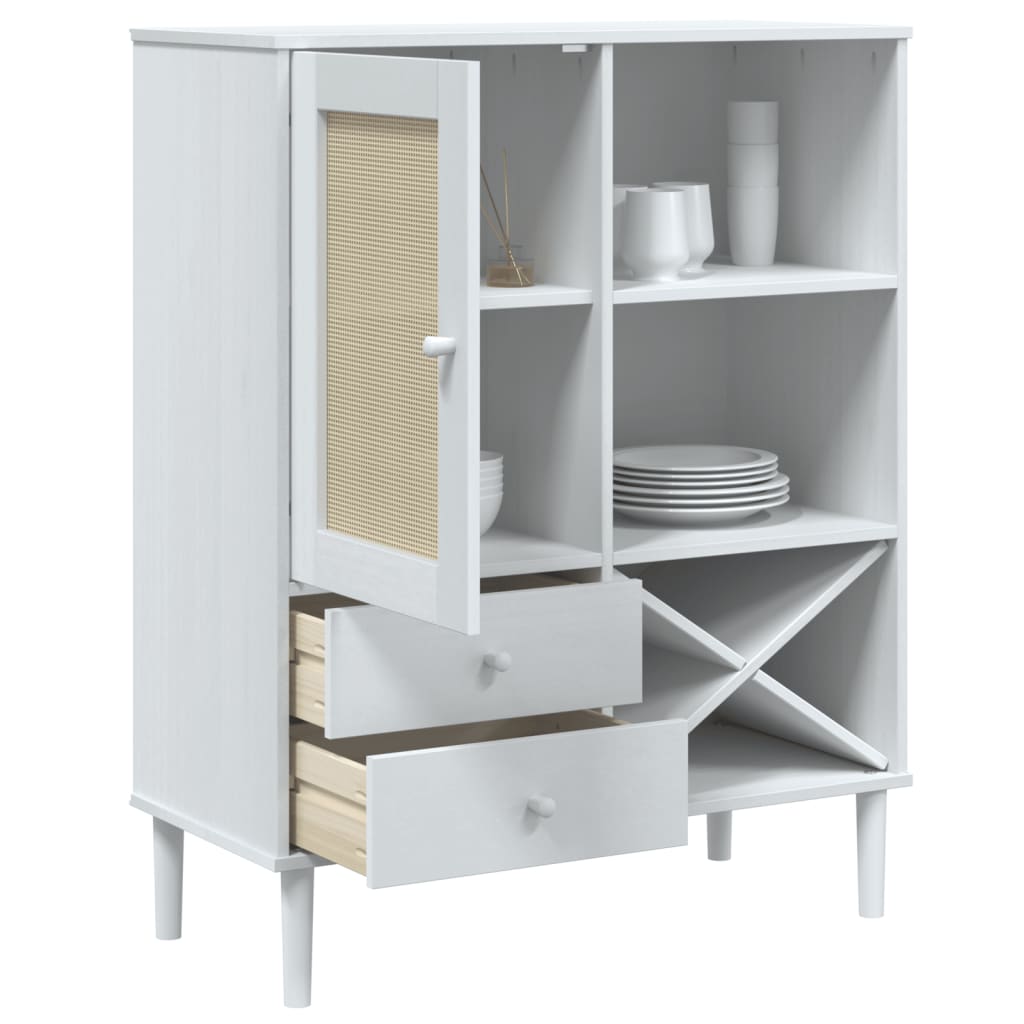 Hoge Kast Senja 90X40X112 Cm Rattan Look Massief Grenenhout