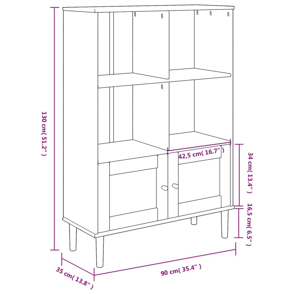 Boekenkast Senja Rattan-Look 90X35X130 Cm Grenenhout