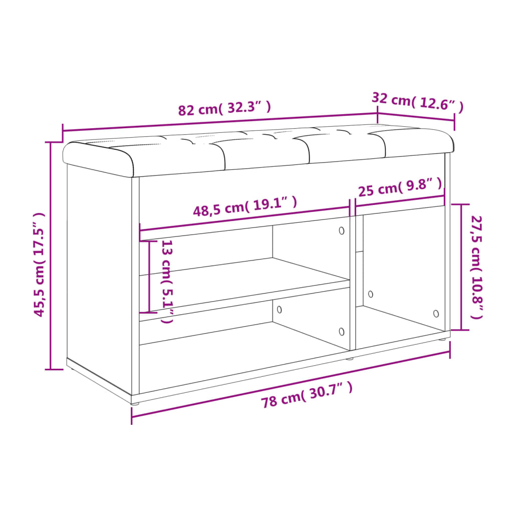 Schoenenbank 82X32X45,5 Cm Bewerkt Hout