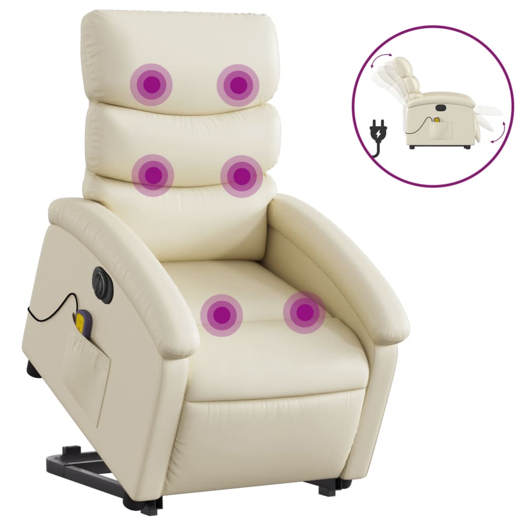 Sta-Op-Massagestoel Elektrisch Kunstleer Kleurig Crème