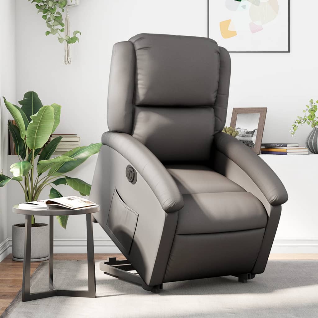 Sta-Op-Massagestoel Elektrisch Echt Leer Grijs
