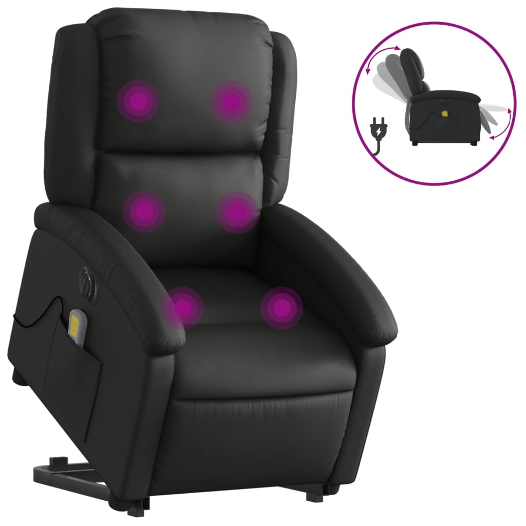 Sta-Op-Massagestoel Elektrisch Echt Leer Zwart