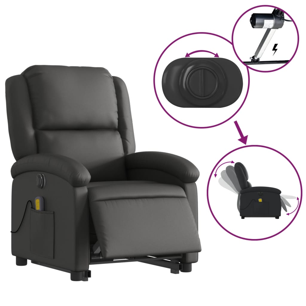 Sta-Op-Massagestoel Elektrisch Echt Leer Zwart