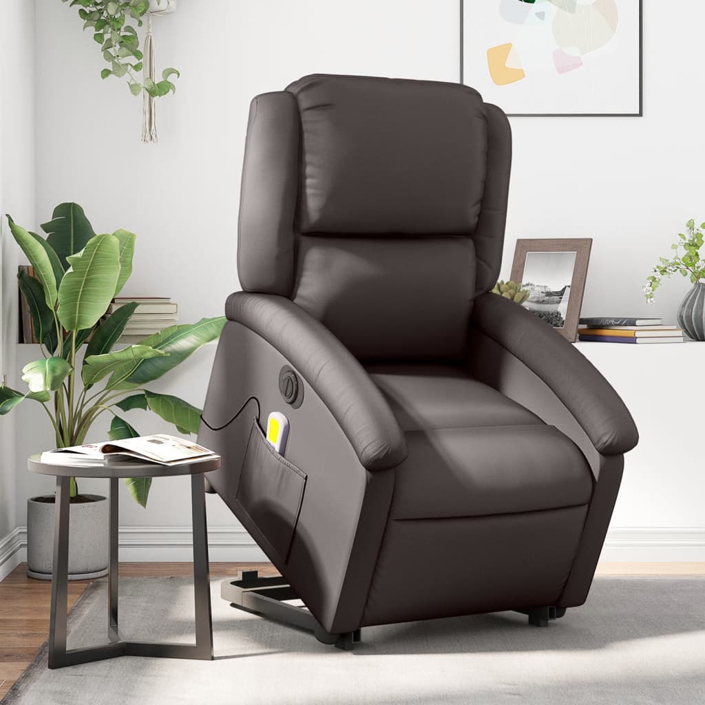 Sta-Op-Massagestoel Elektrisch Echt Leer Donkerbruin