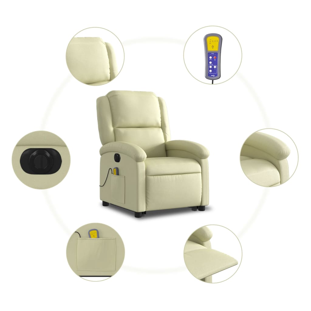 Sta-Op-Massagestoel Elektrisch Echt Leer Kleurig Crème