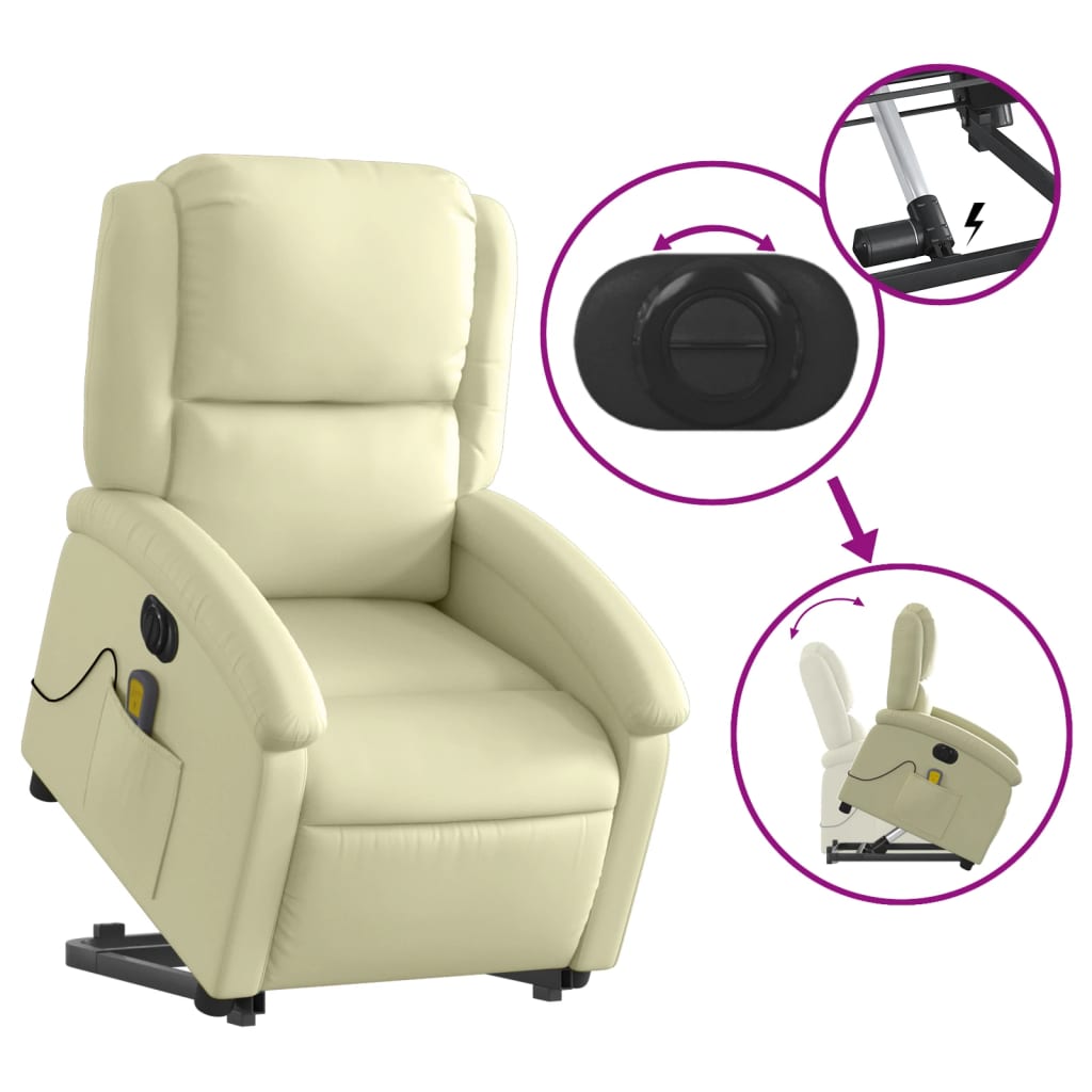 Sta-Op-Massagestoel Elektrisch Echt Leer Kleurig Crème