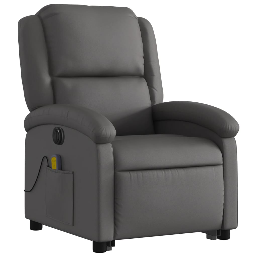 Sta-Op-Massagestoel Elektrisch Echt Leer Grijs