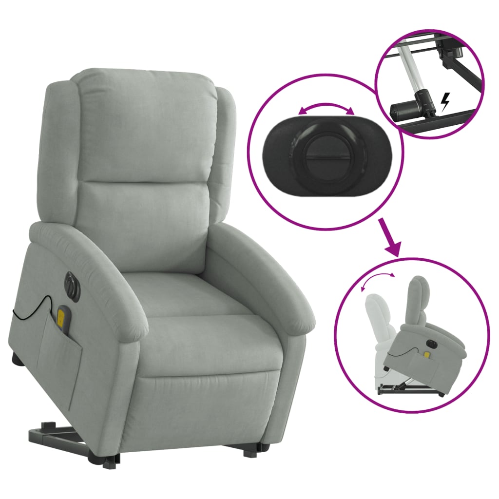 Sta-Op-Massagestoel Fluweel Lichtgrijs