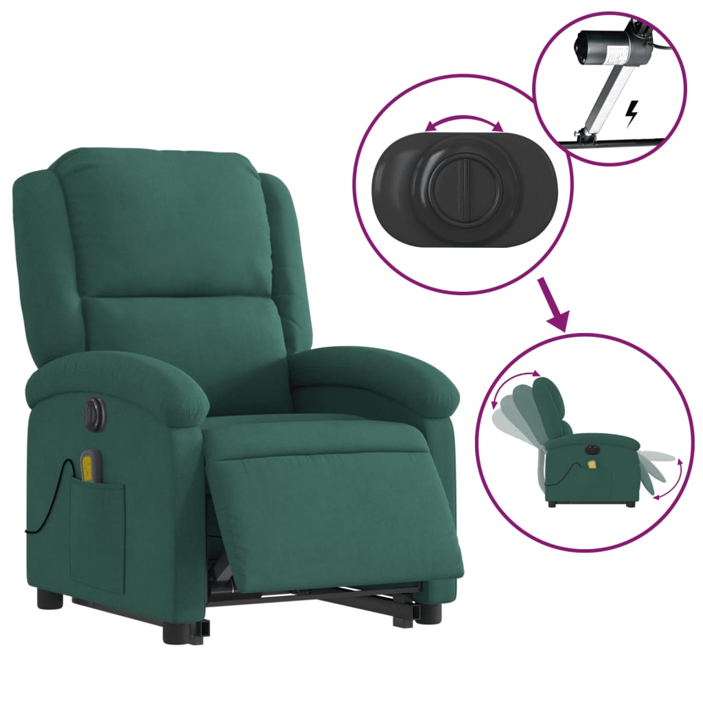 Sta-Op-Massagestoel Fluweel Donkergroen
