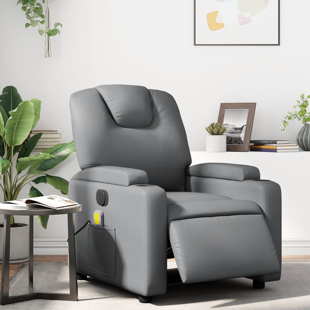 Massagestoel Verstelbaar Elektrisch Kunstleer Grijs