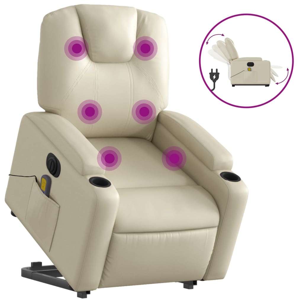 Sta-Op-Massagestoel Elektrisch Kunstleer Kleurig Crème