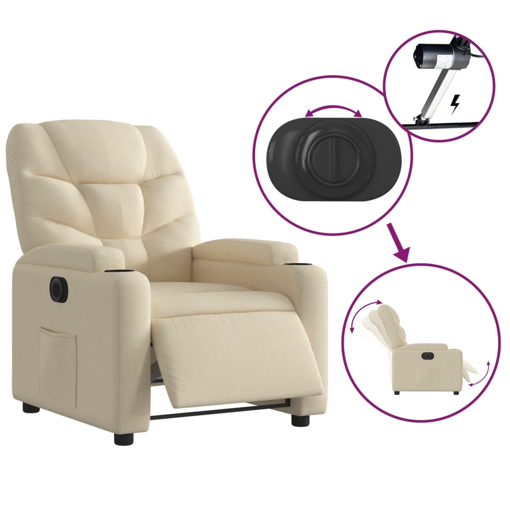 Fauteuil Verstelbaar Elektrisch Stof Kleurig Crème