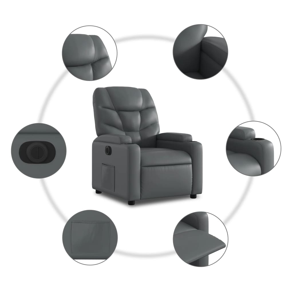 Fauteuil Verstelbaar Elektrisch Kunstleer Grijs