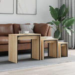 3-Delige Tafeltjesset Bewerkt Hout Kleurig