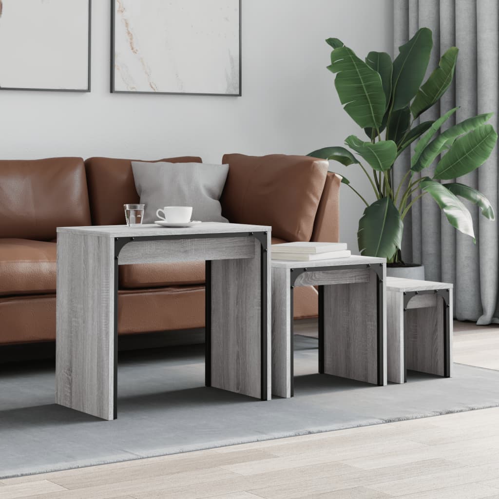 3-Delige Tafeltjesset Bewerkt Hout Kleurig