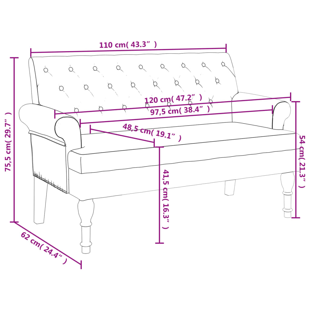 Bankje Met Rugleuning 120X62X75,5 Cm Stof