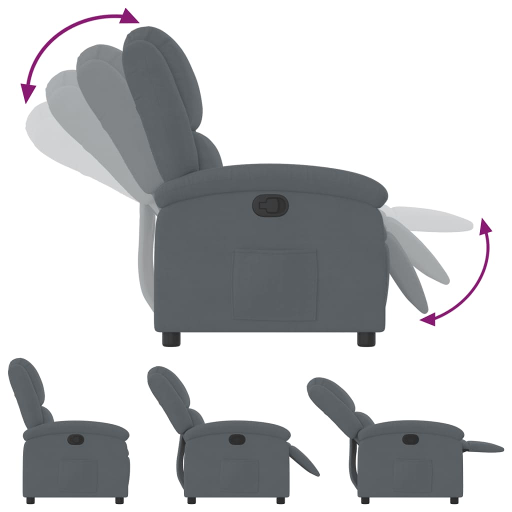 Fauteuil Verstelbaar Fluweel Donkergrijs